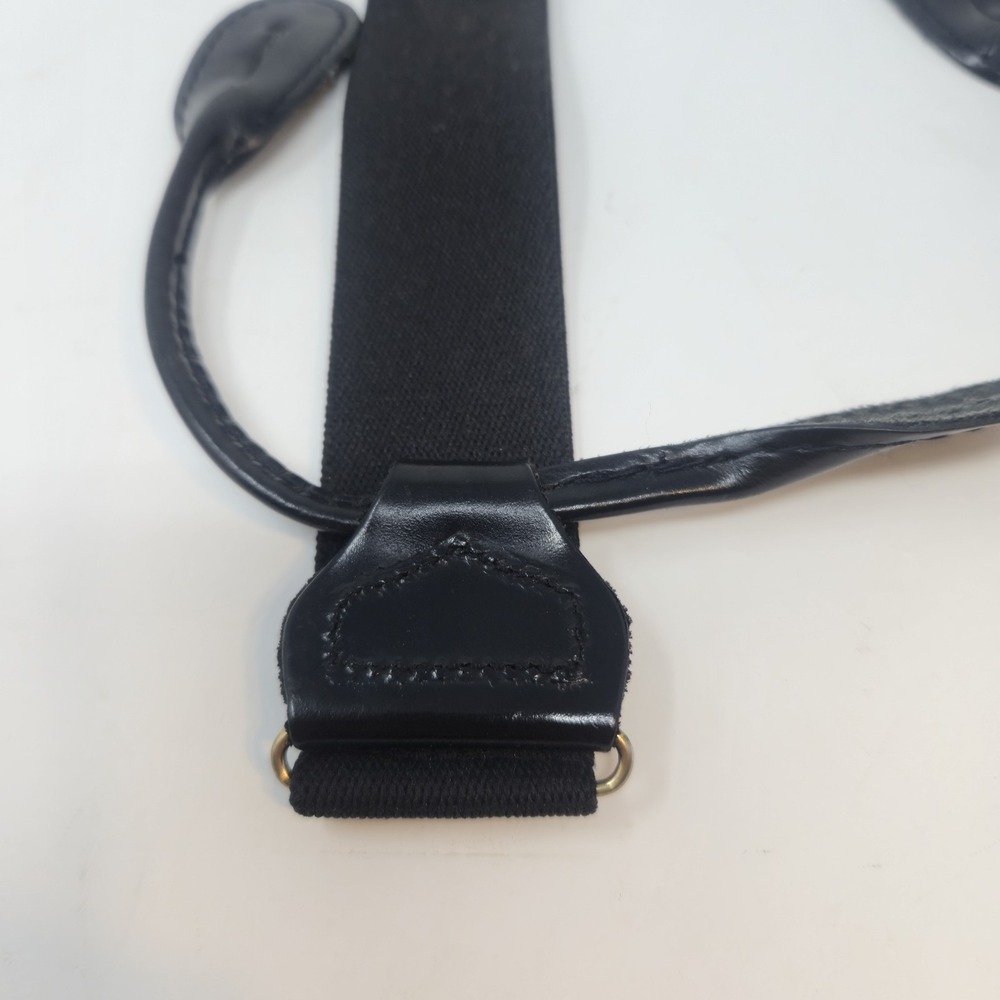Men's Herringbone Button-On Suspenders Braces Black White Y-Back Leather Ends - Picture 11 of 13